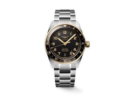 Longines Spirit Zulu Time Automatik Edelstahl 39mm Gelbgold-Lünette graues Zifferblatt Metallband – Herrenuhren Uhr mit Datum aus 750 Gelbgold, Edelstahl und Keramik. Das Gehäuse ist rund und silber-gelbgold. Das Edelstahlarmband ist silber. Das Zifferblatt ist arabisch Index und grau.