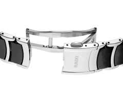 Rado Centrix Diamonds Automatik Edelstahl 39,5mm schwarzes Zifferblatt mit Brillanten Metallband – Herrenuhren Uhr mit Datum aus Edelstahl und Keramik. Das Gehäuse ist rund und silber. Das Keramikarmband ist schwarz. Das Zifferblatt ist ein Index in schwarz. – Ansicht 5