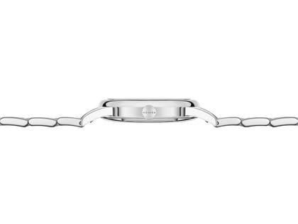 Nomos Glashütte Club Sport neomatik 37 Petrol Automatik Edelstahl grünes Zifferblatt Metallband Stahlboden – Herrenuhren Uhr ohne Datum aus Edelstahl. Das Gehäuse ist rund und silber. Das Edelstahlarmband ist silber. Das Zifferblatt ist arabisch Index und grün. – Ansicht 4