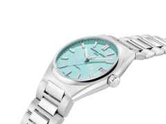 Frederique Constant Highlife Ladies Speciale France & Benelux Automatik Edelstahl 34mm hellblaues Zifferblatt Metallband – Damenuhren Uhr mit Datum aus Edelstahl. Das Gehäuse ist rund und silber. Das Edelstahlarmband ist silber. Das Zifferblatt ist ein Index in blau. – Ansicht 3