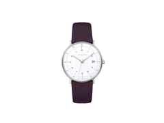 Junghans Max Bill Damen Quarz Edelstahl 32,7mm weißes Zifferblatt rotes Lederband – Damenuhren Uhr mit Datum aus Edelstahl. Das Gehäuse ist rund und silber. Das Lederarmband ist rot. Das Zifferblatt ist arabisch Index und weiß.