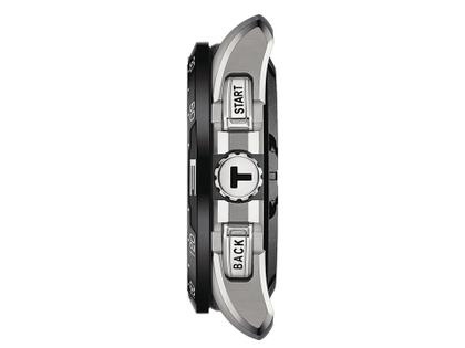 Tissot T-Touch Connect Solar Titanium rotes Silikonband – Herrenuhren Chronograph aus Titan. Das Gehäuse ist rund und silber. Das Kautschuk / Kunststoff / Silikon Armband ist rot. Das Zifferblatt ist digital und schwarz. – Ansicht 3