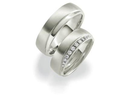 Max Kemper Trauring Paar Weißgold 6,5mm gewölbt mit Brillanten 0,146ct – Ringe Trauring mit Besatz aus 585 Weißgold.