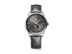 Longines Flagship Heritage Automatik Edelstahl 38,5mm graues Zifferblatt graues Lederband – Herrenuhren Uhr mit Datum aus Edelstahl und Leder. Das Gehäuse ist rund und silber. Das Lederarmband Kroko / Alligator ist grau. Das Zifferblatt ist ein Index in grau.