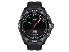 Tissot T-Touch Connect Solar Titanium schwarz schwarzes Kautschukband – Herrenuhren Chronograph aus Titan. Das Gehäuse ist rund und schwarz. Das Kautschuk / Kunststoff / Silikon Armband ist schwarz. Das Zifferblatt ist digital und schwarz.