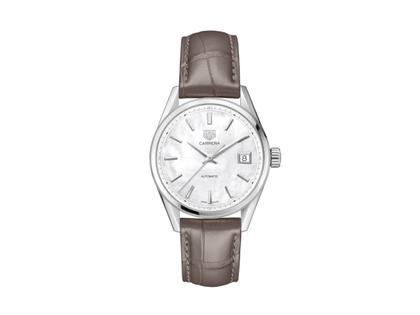Damenuhren Uhr mit Datum aus Edelstahl. Das Gehäuse ist rund und silber. Das Edelstahlarmband ist grau. Das Zifferblatt ist ein Index in weiß.