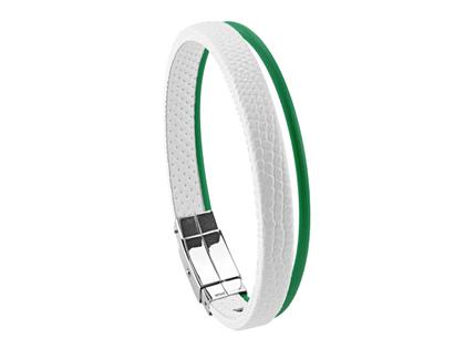 Wendestein/ Balance Band Armband Urban White Kalbsleder geprägt grün – Armschmuck Armband aus Edelstahl, Kautschuk, Leder und und .