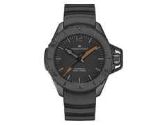 Hamilton Khaki Navy Frogman Automatic Edelstahl PVD-Schwarz 46mm schwarzes Zifferblatt Kautschukband – Herrenuhren Uhr ohne Datum aus Edelstahl und Kautschuk. Das Gehäuse ist rund und silber. Das Kautschuk / Kunststoff / Silikon Armband ist schwarz. Das Zifferblatt ist arabisch Index und schwarz.