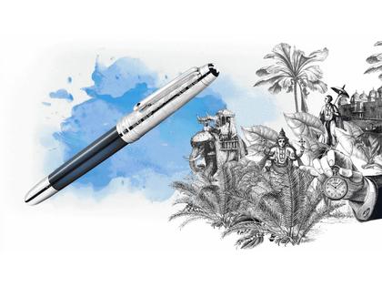 Montblanc Around the World in 80 Days Doué Classique Füllfederhalter blau – Schreibgeräte Füllfederhalter aus 750 Weißgold, Edelharz und platiniert und rhodiniert. – Ansicht 3