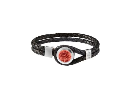 Meissen Lederarmband "The Original - Chrysantheme rot" Silber mit Meissener Porzellan – Armschmuck Armband in schwarz und aus 925 Silber, Leder und Porzellan.