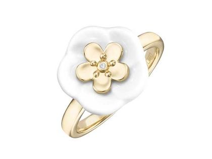 Meissen Blossom Blütenring   Gelbgold mit Meissener Porzellan® und Brillant – Ringe Ring mit Besatz aus 750 Gelbgold.