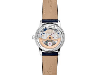 Frederique Constant Classic Tourbillon Manufacture Automatik Edelstahl 40mm silberfarbenes Zifferblatt blaues Lederband Limited Edition – Herrenuhren Uhr ohne Datum aus Edelstahl. Das Gehäuse ist rund und silber. Das Lederarmband Kroko / Alligator ist blau. Das Zifferblatt ist ein Index in silber. – Ansicht 3