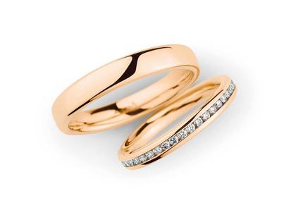 Christian Bauer Trauring Paar Nr.  20 Roségold – Ringe Trauring mit Besatz aus 750 Rotgold.