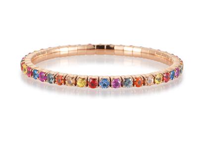 Silhouette Schmuck Tennis Flex  Armband rundum Saphire Regenbogen Rotgold – Armschmuck Armband aus 750 Rotgold.