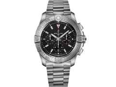Breitling Super Avenger B01 Chronograph 46 Automatik Titan schwarzes Zifferblatt Metallband – Herrenuhren Chronograph aus Titan. Das Gehäuse ist rund und grau. Das Titanarmband ist grau. Das Zifferblatt ist ein Index in schwarz.