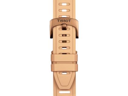 Tissot T-Touch Connect Sport Quarz Titan Roségoldfarben-PVD 43mm schwarzes Zifferblatt beiges Silikonband – Herrenuhren Uhr Multifunktion aus Kautschuk, Keramik, PVD beschichtet und Titan. Das Gehäuse ist rund und silber. Das Kautschuk / Kunststoff / Silikon Armband ist beige. Das Zifferblatt ist digital und schwarz. – Ansicht 5