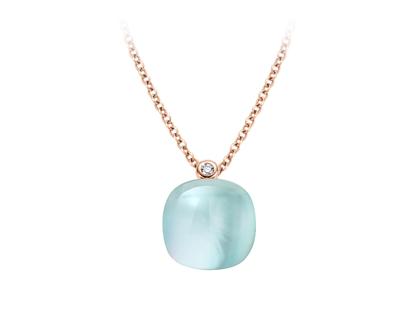 Bigli Mini Sweety "Bergkristall Blues" Anhänger Roségold Gr. M mit Brillant 0,020ct – Halsschmuck Kette mit Anhänger aus 750 Rotgold.