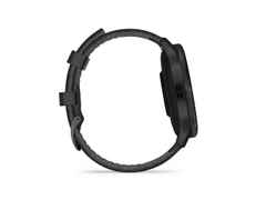 Garmin Venu 3 faserverstärktes Polymer Schiefergrau 45mm schwarzes Lederband – Herrenuhren Uhr Multifunktion aus Edelstahl, Kautschuk, Kunststoff und PVD beschichtet. Das Gehäuse ist rund und anthrazit. Das Lederarmband ist schwarz. Das Zifferblatt ist digital und schwarz. – Ansicht 5