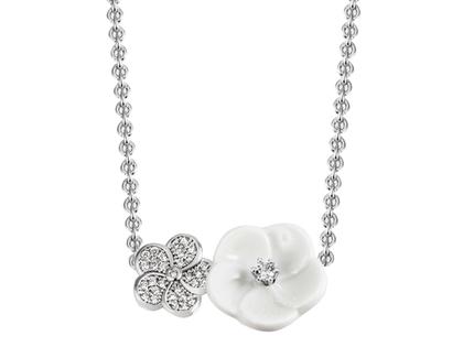 Meissen Blossom Pavé   Blütencollier Weißgold – Halsschmuck Collier aus 750 Weißgold.