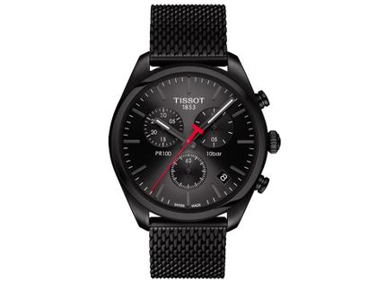 Tissot PR 100 Chrono PVD schwarz schwarz rot Edelstahlband – Herrenuhren Chronograph aus Edelstahl. Das Gehäuse ist rund und schwarz. Das Edelstahlarmband ist schwarz. Das Zifferblatt ist ein Index in schwarz.
