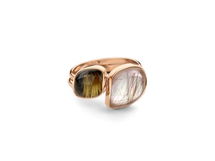 Bigli Mini Chloé Ring Roségold Rutilquarz mit Onyx und Brillant 0,020ct – Ringe Ring mit Besatz in roségold und aus 750 Rotgold. – Ansicht 2