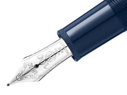 Montblanc The Origin Collection Doué LeGrand Füllfederhalter M dunkelblaues Edelharz platinumbeschichtet – Schreibgeräte Füllfederhalter in blau und aus 750 Gelbgold, Edelharz, platiniert und rhodiniert. – Ansicht 2