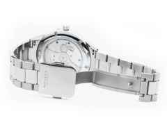 Nomos Glashütte Club Sport neomatik 42 Datum Automatik Edelstahl 42mm schwarzes Zifferblatt Metallband – Herrenuhren Uhr mit Datum aus Edelstahl. Das Gehäuse ist rund und silber. Das Edelstahlarmband ist silber. Das Zifferblatt ist arabisch Index und schwarz. – Ansicht 4