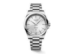 Longines Conquest Automatik Edelstahl 41mm silbernes Zifferblatt Metallband – Herrenuhren Uhr mit Datum aus Edelstahl. Das Gehäuse ist rund und silber. Das Edelstahlarmband ist silber. Das Zifferblatt ist ein Index in silber.