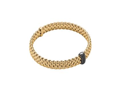 Fope Panorama Flex'It Men Armband breit Gelbgold M mit schwarzen Brillanten 0,170ct flexibel – Armschmuck Armband aus 750 Gelbgold, 750 Weißgold und und rhodiniert.