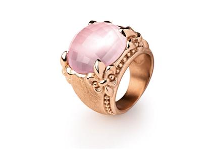 Drachenfels Design Lilienkönigin Lilienring groß rotgoldplattiert Rosenquarz – Ringe Ring aus 925 Silber.