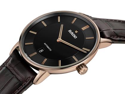 Rado DiaMaster Thinline Automatik rosegoldfarbenes Ceramos schwarzes Zifferblatt braunes Lederband kaufen