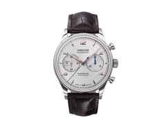 Union Glashütte Noramis Chronograph Automatik Edelstahl 42mm silberfarbenes Zifferblatt braunes Lederband – Herrenuhren Chronograph aus Edelstahl. Das Gehäuse ist rund und silber. Das Lederarmband ist braun. Das Zifferblatt ist arabisch Index und silber.