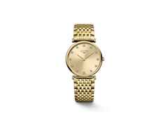 Longines La Grande Classique Quarz Edelstahl Gelbgold-PVD 29mm goldenes Zifferblatt mit Diamanten Metallband – Damenuhren Uhr ohne Datum aus Edelstahl und PVD beschichtet. Das Gehäuse ist rund und roségold. Das vergoldetes Edelstahlarmband ist silber-roségold. Das Zifferblatt ist römisch und schwarz.