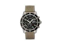 Sinn Spezialuhren 103 Ti Ar Automatik Edelstahl 41mm schwarzes Zifferblatt braunes Textilband – Herrenuhren Chronograph aus Titan. Das Gehäuse ist rund und silber. Das Textilarmband ist beige. Das Zifferblatt ist arabisch und schwarz.