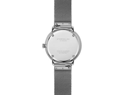 Sternglas Naos XS Quarz Edelstahl 33mm weißes Zifferblatt Metallband – Damenuhren Uhr mit Datum aus Edelstahl. Das Gehäuse ist rund und silber. Das Edelstahlarmband ist silber. Das Zifferblatt ist ein Index in weiß. – Ansicht 4