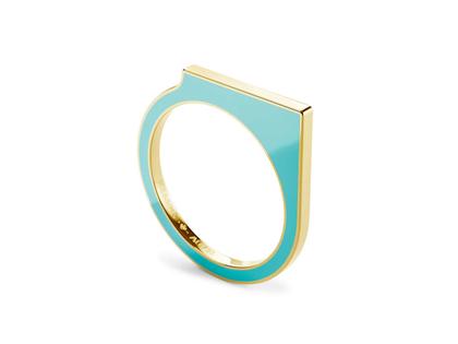 Niessing Setario Square Ring Classic Yellow mit türkis-dunkelgrüner Emaille – Ringe Ring aus 750 Gelbgold, Emaille und und .