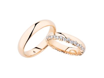 Christian Bauer Trauringpaar Roségold gewölbt mit Brillanten 0,760ct – Ringe Trauring mit Besatz aus 585 Rotgold.