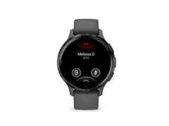 Garmin Venu 3S faserverstärktes Polymer kieselgrau 41mm kieselgraues Kautschukband – Herrenuhren Uhr Multifunktion aus Edelstahl, Kautschuk, Kunststoff und PVD beschichtet. Das Gehäuse ist rund und anthrazit. Das Kautschuk / Kunststoff / Silikon Armband ist anthrazit. Das Zifferblatt ist digital und schwarz. – Ansicht 2
