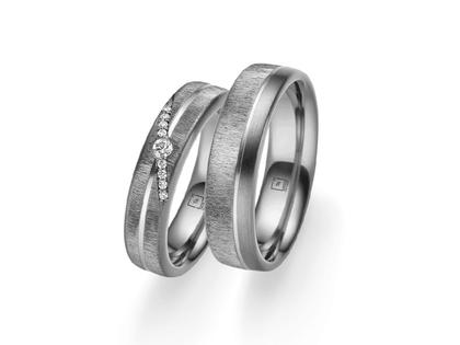 Tantalum Trauringpaar aus Tantal und Platin 5,0mm gewölbt mit Brillanten 0,080ct – Ringe Trauring mit Besatz aus 950 Platin, Tantal und und .