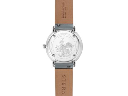 Sternglas Naos XS Edition Flora Quarz Edelstahl 33mm blaues Zifferblatt blaues Lederband – Damenuhren Uhr mit Datum aus Edelstahl und PVD beschichtet. Das Gehäuse ist rund und silber. Das Lederarmband ist blau. Das Zifferblatt ist ein Index in blau. – Ansicht 4