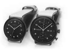 Junghans Max Bill Edition 2020 Set Chronograph und kleine Automatik – Herrenuhren Chronograph aus Edelstahl. Das Gehäuse ist rund und schwarz. Das Lederarmband ist weiß. Das Zifferblatt ist arabisch Index und schwarz. – Ansicht 4