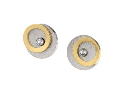 Ernstes Design E595 Ohrstecker Edelstahl kratzmatt teilweise gelbvergoldet mit Brillant – Ohrschmuck Ohrstecker aus Edelstahl und und vergoldet.
