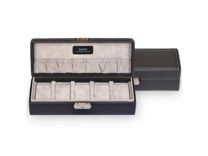 Sacher Uhrenetui für 5 Uhren Leder schwarz beige – Lederwaren Uhrenetui für mehrere Uhren aus Leder.