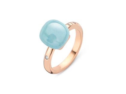 Bigli Mini Sweety "Turquoise Mist" Ring Roségold Gr. M mit Brillant 0,020ct – Ringe Ring mit Besatz aus 750 Rotgold.