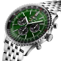 Breitling Navitimer B01 Chronograph 46 Edelstahl grünes Zifferblatt Metallband – Herrenuhren Chronograph aus Edelstahl. Das Gehäuse ist rund und silber. Das Edelstahlarmband ist silber. Das Zifferblatt ist ein Index in grün. – Ansicht 3