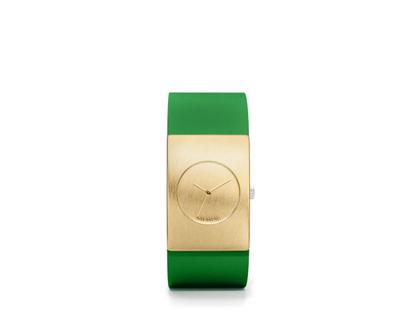 Niessing Radius 9 Classic Größe  M 34mm Quarz  Gelbgold Lederband hellgrün – Damenuhren Uhr ohne Datum aus 750 Gelbgold. Das Gehäuse ist rechteckig und gelbgold. Das Lederarmband ist grün. Das Zifferblatt ist ohne Zeichen und gelbgold.