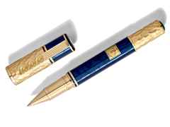 Montblanc 2024 Masters of Art Homage to Gustav Klimt Rollerball 4810 Limited Edition – Schreibgeräte Füllfederhalter in blau und aus 750 Gelbgold und rhodiniert.