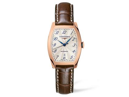 Longines Evidenza Damenuhr M Rotgold beige arabisch guillochiert