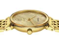 Rado Florence Diamonds Quarz Edelstahl Gelbgold-PVD 30mm gelbgoldfarbenes Zifferblatt Metallband – Damenuhren Uhr mit Datum aus Edelstahl und PVD beschichtet. Das Gehäuse ist rund und gelbgold. Das Edelstahlarmband ist gelbgold. Das Zifferblatt ist ein Index in gelbgold. – Ansicht 3