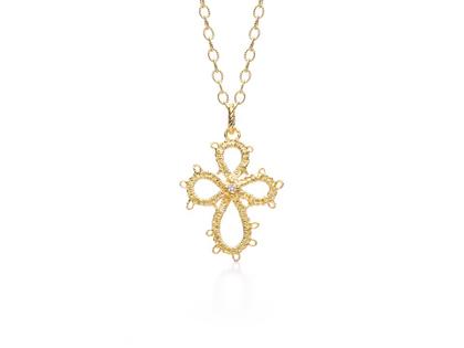 Brigitte Adolph Jewellery Design Soul Cross Anhänger Silber vergoldet mit Brillant – Anhänger Anhänger mit Besatz in gelbgold und aus 925 Silber vergoldet.
